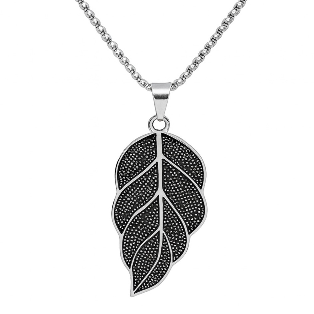 Stainless Steel Boho Nature Leaf Pendant Necklace 20” Chain